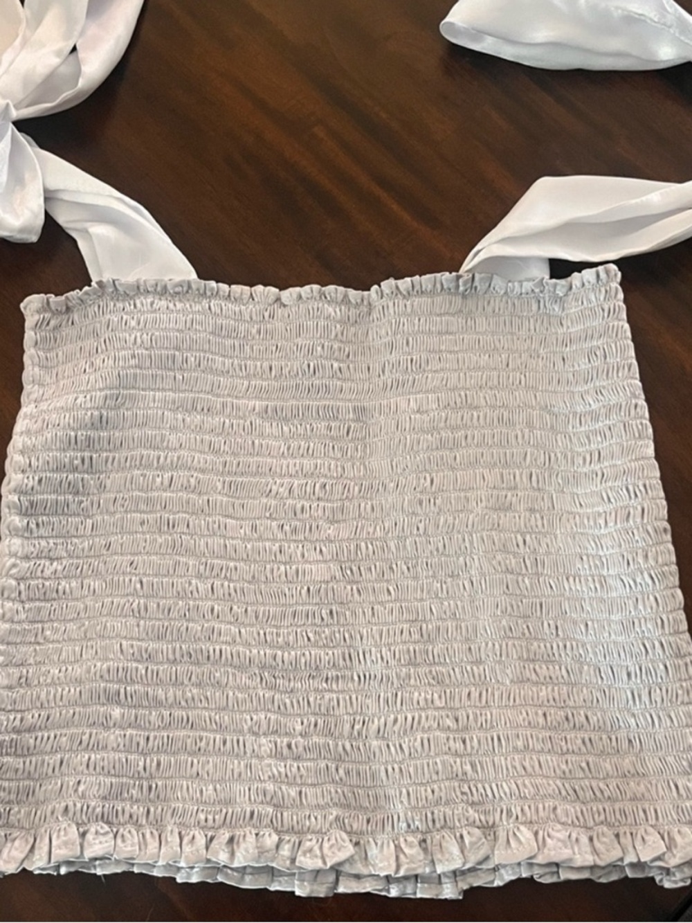 Smocked White Tie-Shoulder Women's Top